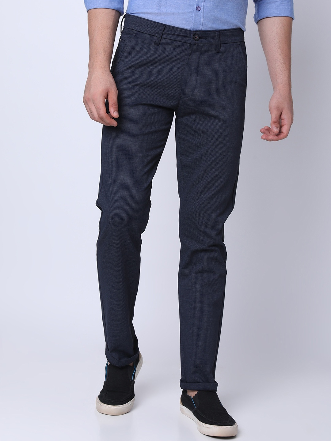 

Oxemberg Men Slim Fit Cotton Trousers, Navy blue