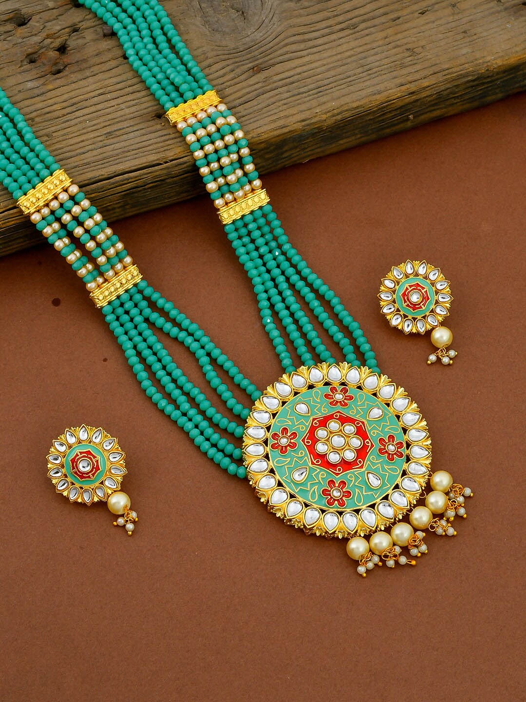 

Silvermerc Designs Gold-Plated Kundan-Studded Meenakari Jewellery Set