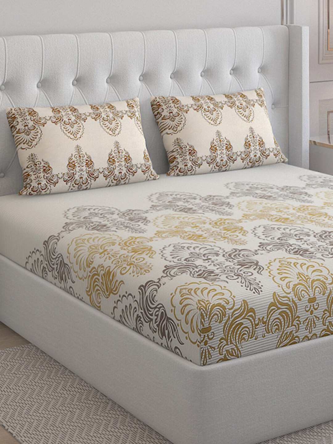 

Monte Carlo Printed Cotton Single Bed Bedsheets, Cream