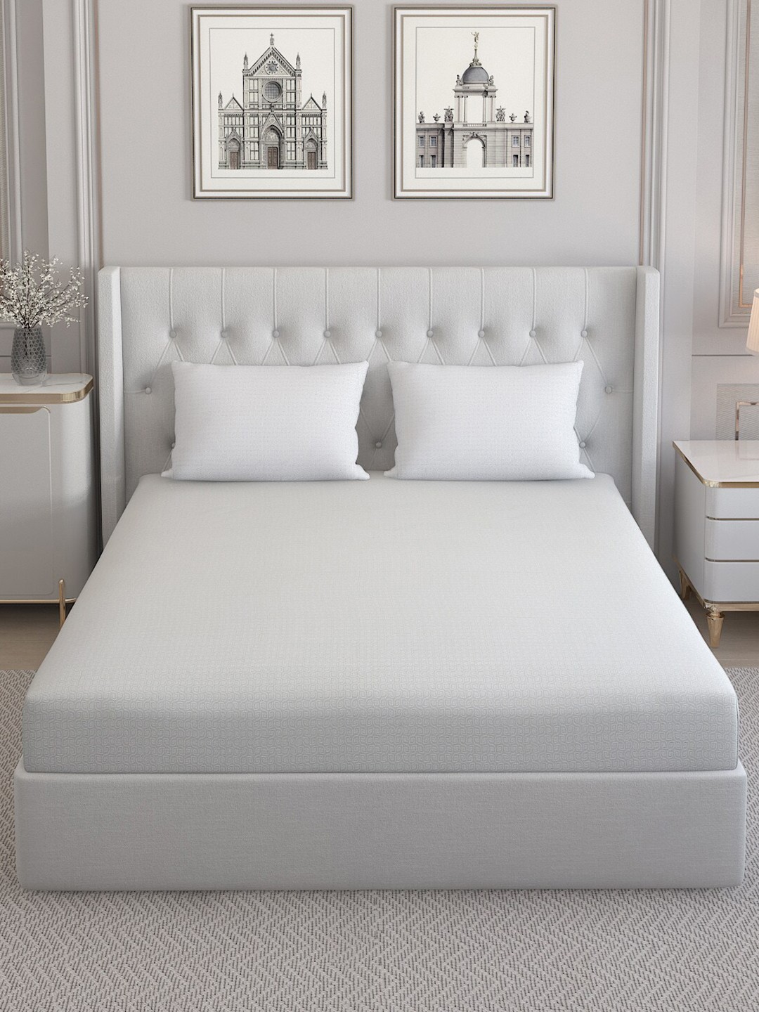 

Monte Carlo Grey & White Ethnic Motifs Pure Cotton 210 TC Queen Bedsheet & 2 Pillow Covers