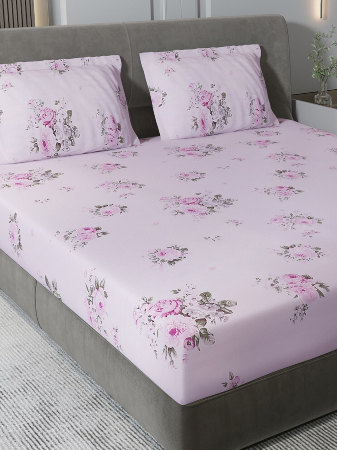 

Monte Carlo Pink & Green Floral Pure Cotton 210 TC King Bedsheet With 2 Pillow Covers