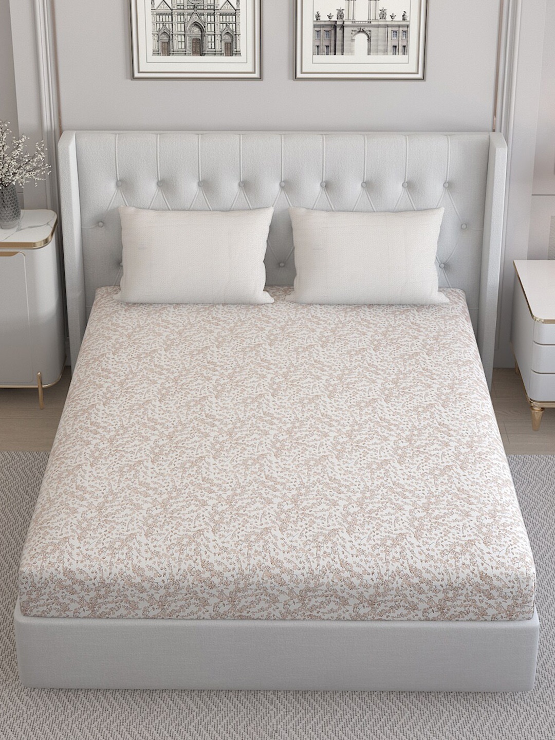 

Monte Carlo Brown & Off White Floral Pure Cotton 210 TC Queen Bedsheet & 2 Pillow Covers
