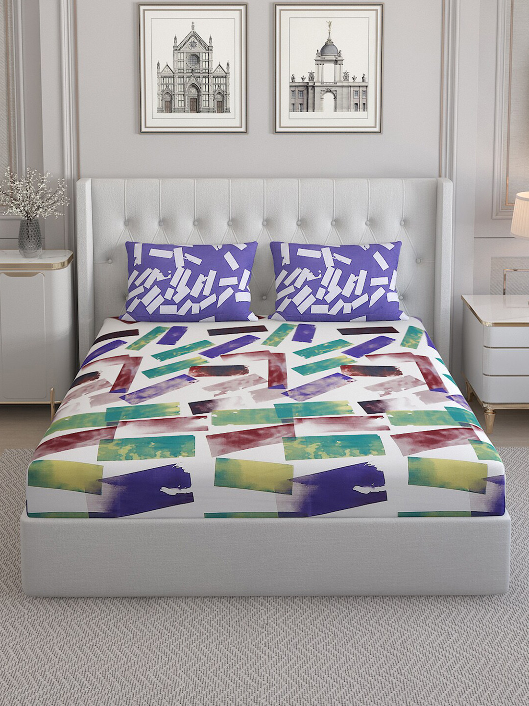 

Monte Carlo Sailsbury Off White & Lavender Cotton 152 TC King Bedsheet & 2 Pillow Covers