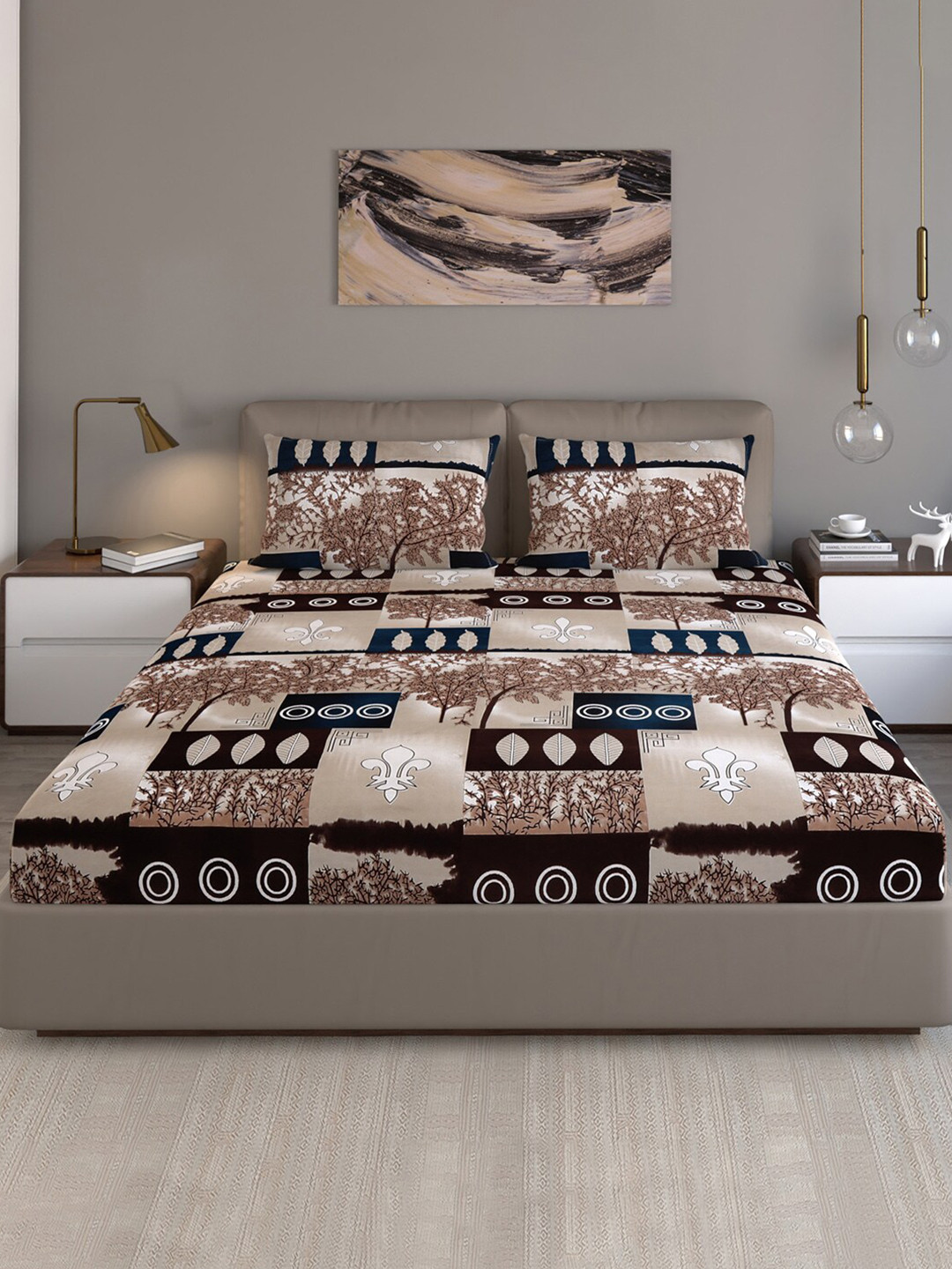

Monte Carlo Fashnik Brown & Black 130 TC Queen Bedsheet with 2 Pillow Covers
