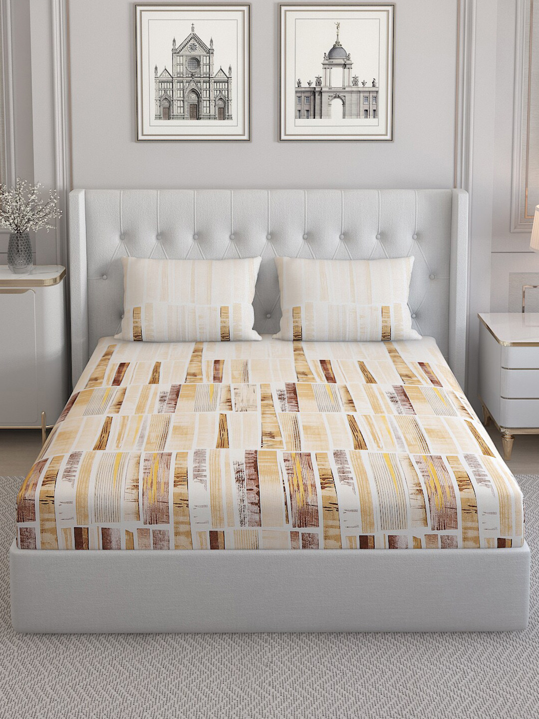 

Monte Carlo Lucy Yellow & Black Pure Cotton 140 TC King Bedsheet with 2 Pillow Covers