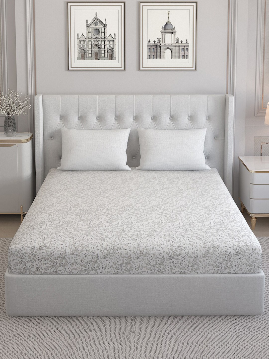 

Monte Carlo Melissa White Pure Cotton 210 TC Queen Bedsheet with 2 Pillow Covers