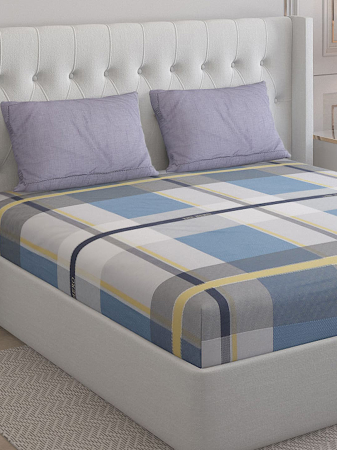 

Monte Carlo Ramona Blue Geometric Pure Cotton 200 TC Queen Bedsheet with 2 Pillow Covers