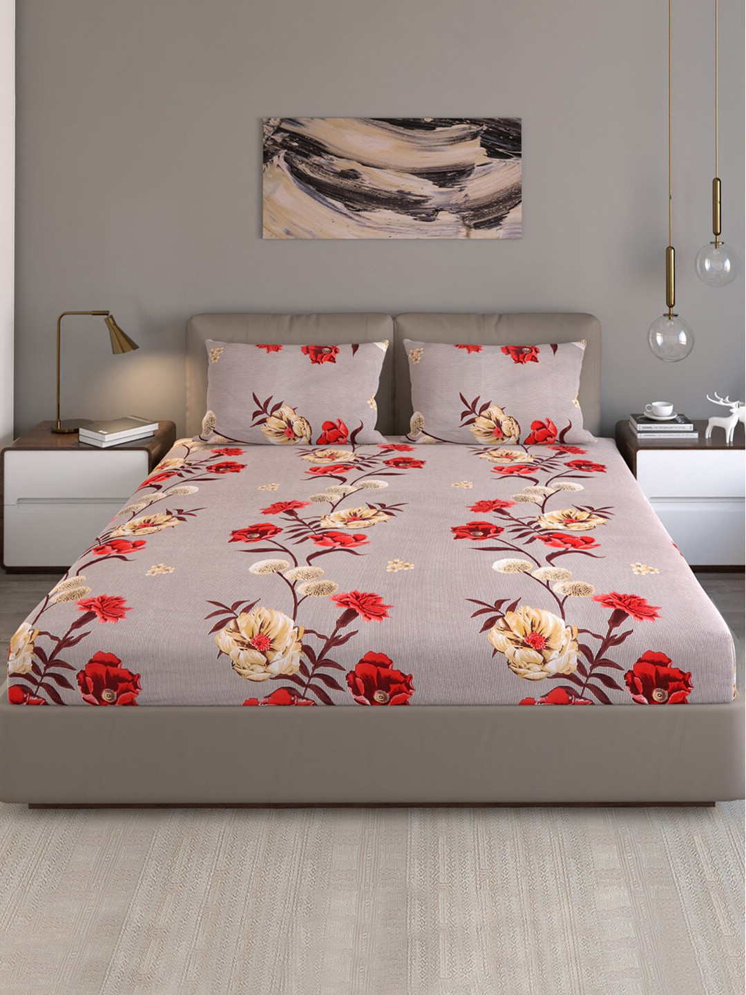 

Monte Carlo Fashnik Purple & Red Printed 130 TC Queen Bedsheet With 2 Pillow Covers