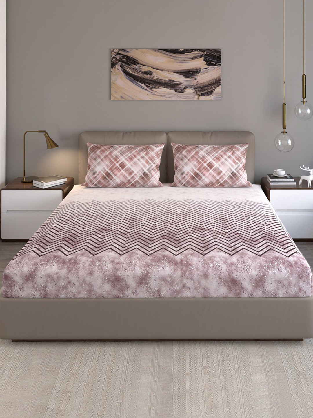 

Monte Carlo Isla Pink & White Striped Cotton 140 TC King Bedsheet With 2 Pillow Covers