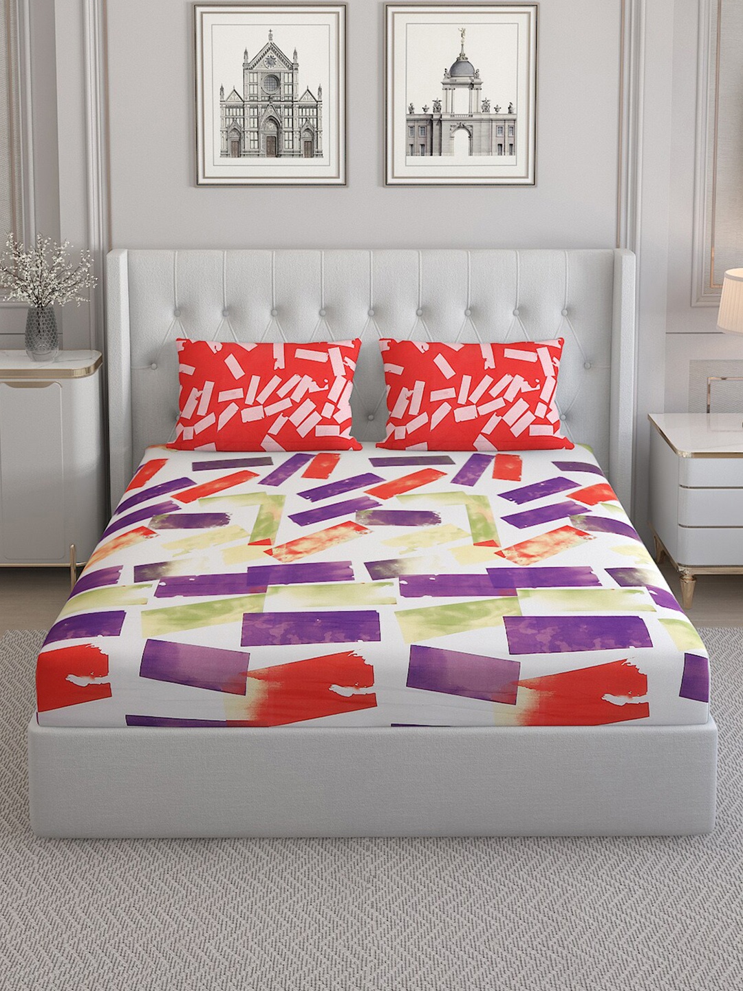 

Monte Carlo Sailsbury Off White Printed Cotton 152 TC King Bedsheet With 2 Pillow Covers