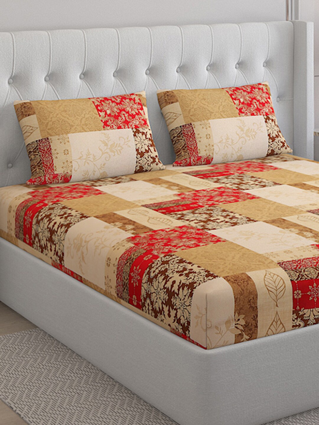 

Monte Carlo Lucy Khaki Printed Cotton 140 TC King Bedsheet With 2 Pillow Covers