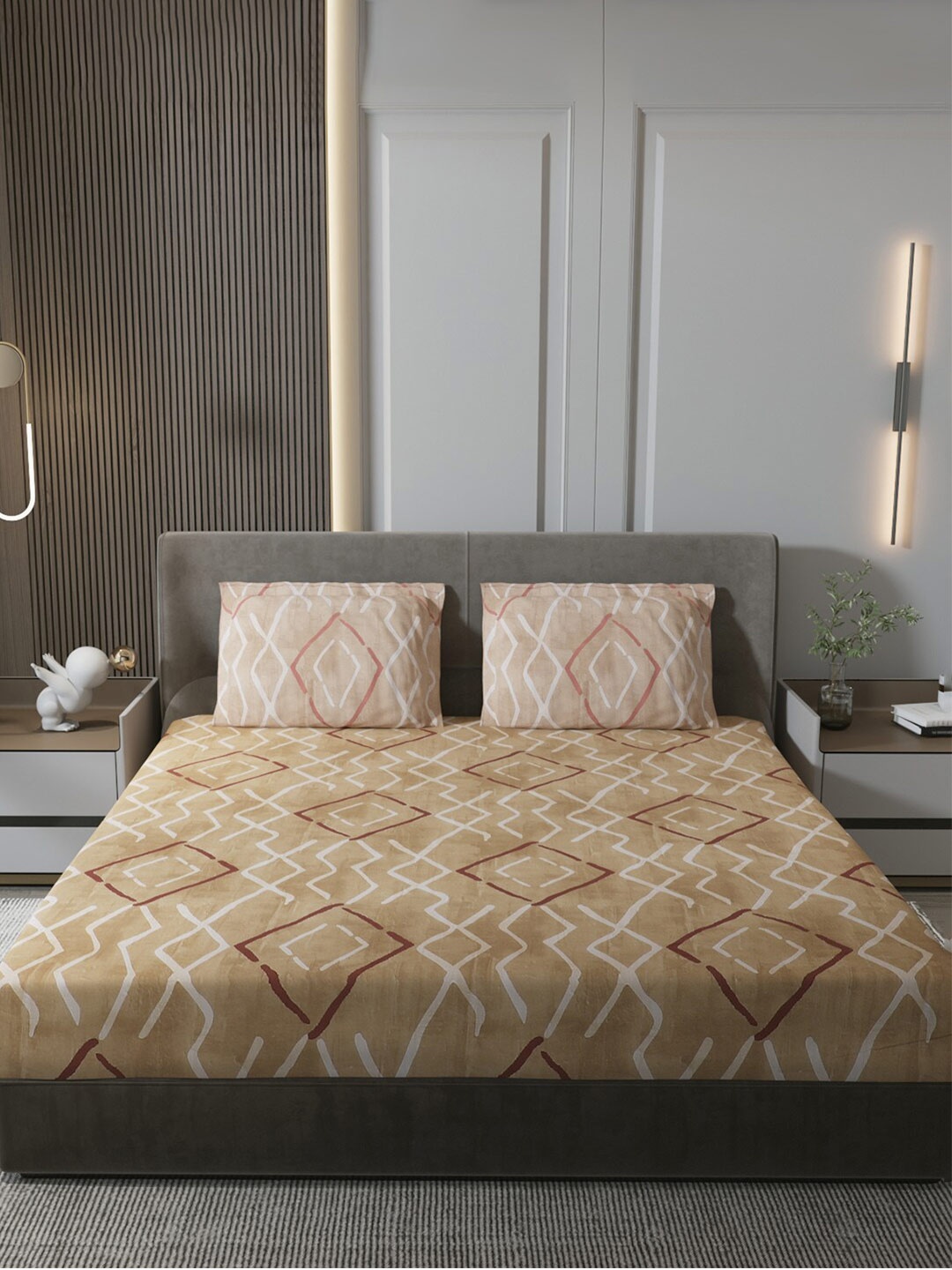 

Monte Carlo Isla Brown Printed Cotton 140 TC King Bedsheet With 2 Pillow Covers