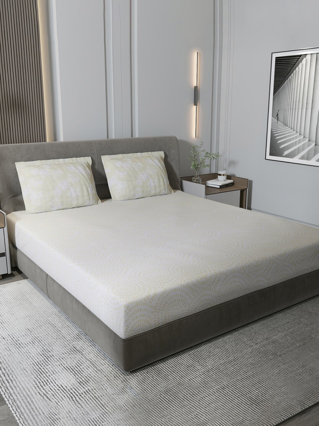 

Monte Carlo Armania White Printed Cotton 210 TC King Bedsheet With 2 Pillow Covers