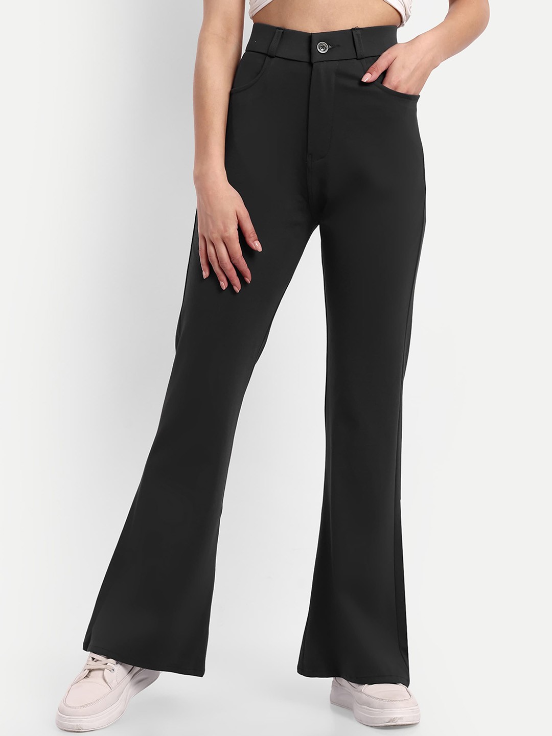 

Next One Women Smart Flared High Rise Easy Wash Bootcut Trousers, Grey
