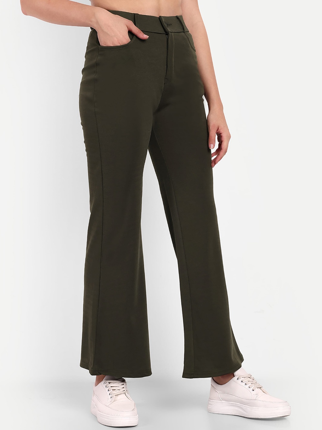 

Next One Women Smart Flared High-Rise Easy Wash Bootcut Trousers, Olive