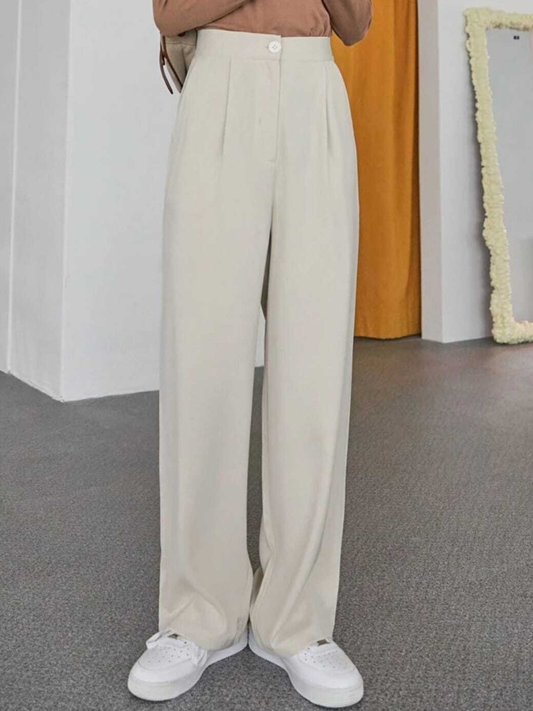 

Next One Women Smart Loose Fit High-Rise Pleated Trousers, Beige