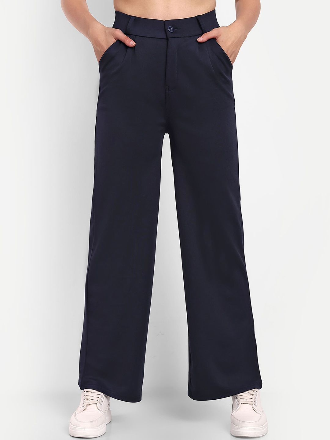 

Next One Women Smart Loose Fit High-Rise Easy Wash Trousers, Navy blue