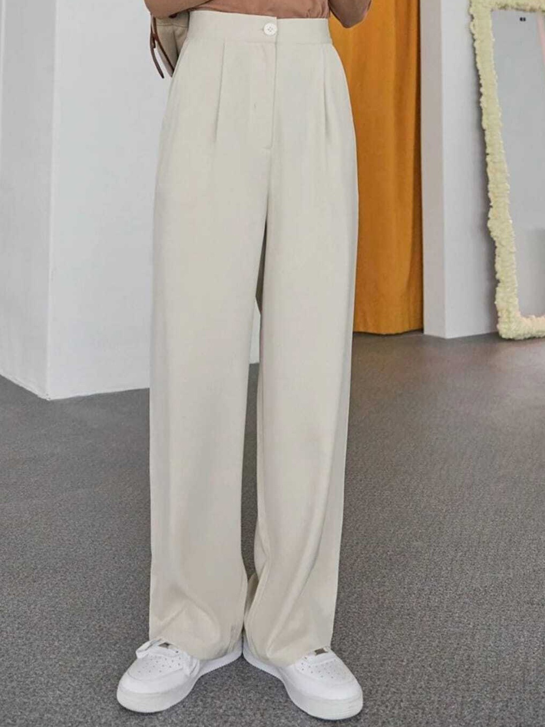 

Next One Women Smart Loose Fit High-Rise Easy Wash Pleated Trousers, Beige
