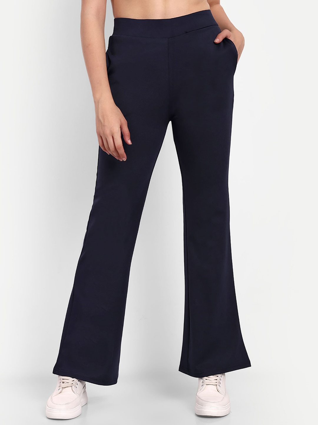 

Next One Women Smart Flared High-Rise Easy Wash Bootcut Trousers, Navy blue