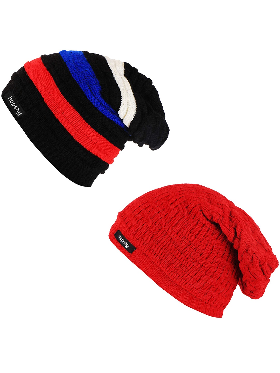 

hupshy Men Pack Of 2 Self Design Acrylic Beanie, Red
