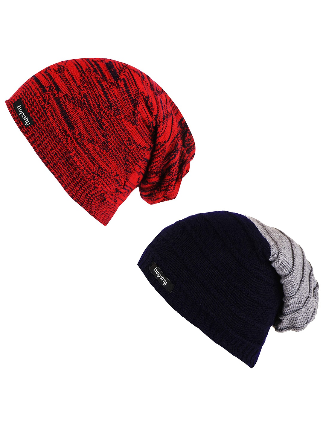 

hupshy Men Pack Of 2 Self Design Acrylic Beanie, Red