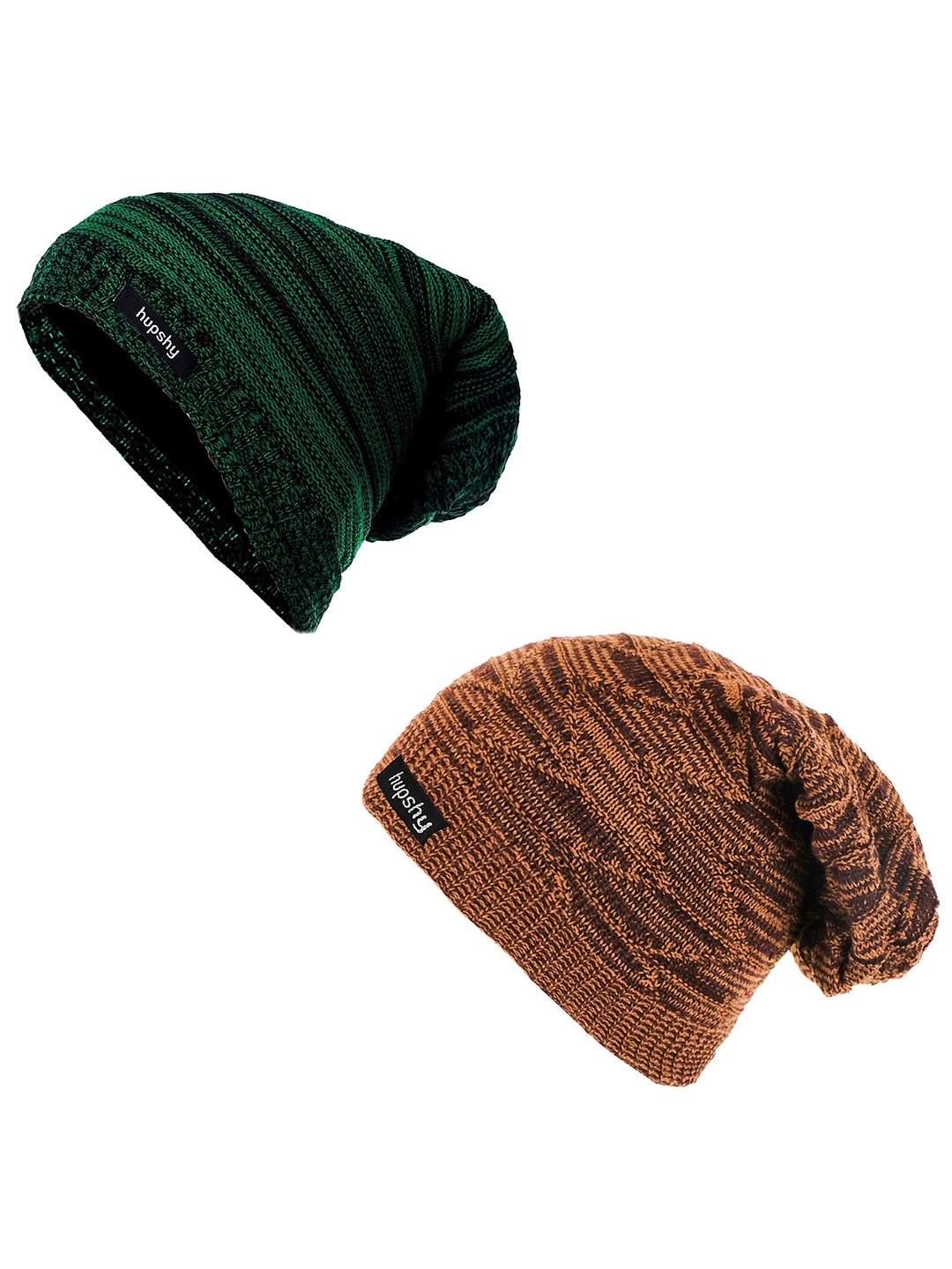 

hupshy Men Set Of 2 Self Design Acrylic Beanie, Green