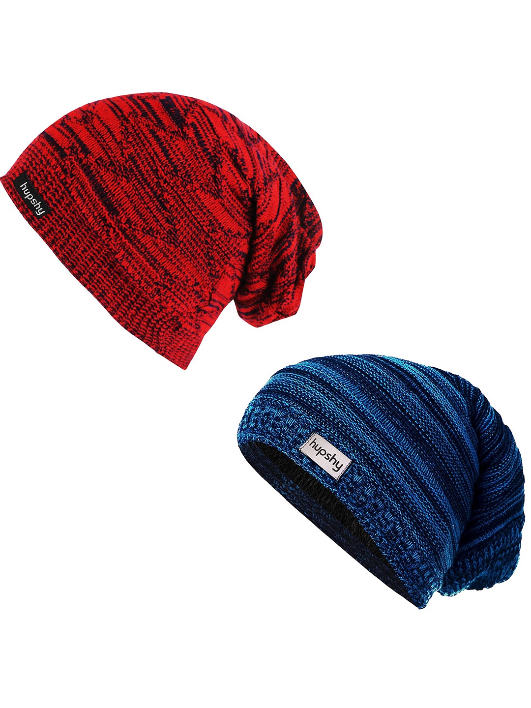 

hupshy Men Set Of 2 Self Design Acrylic Beanie, Red