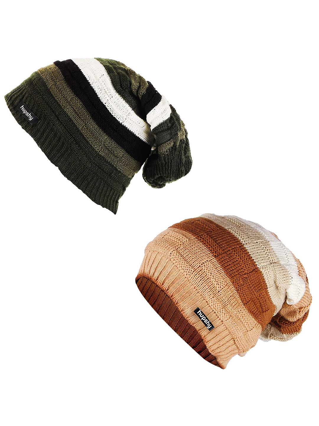 

hupshy Men Set Of 2 Self Design Acrylic Beanie, Brown
