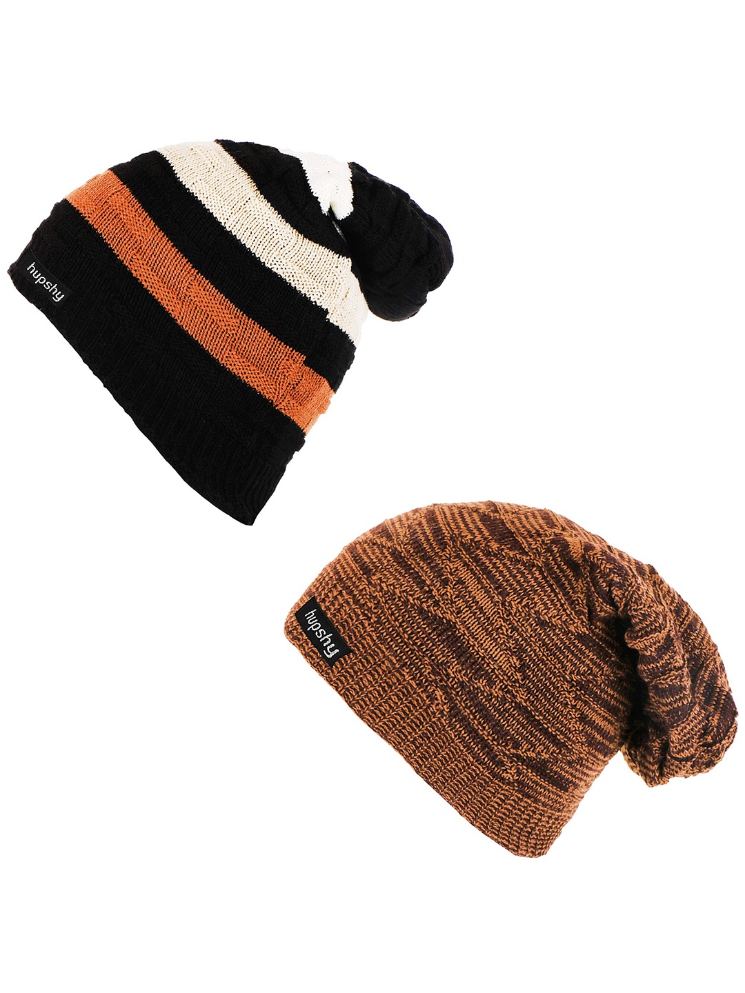 

hupshy Men Set Of 2 Self Design Acrylic Beanie, Black