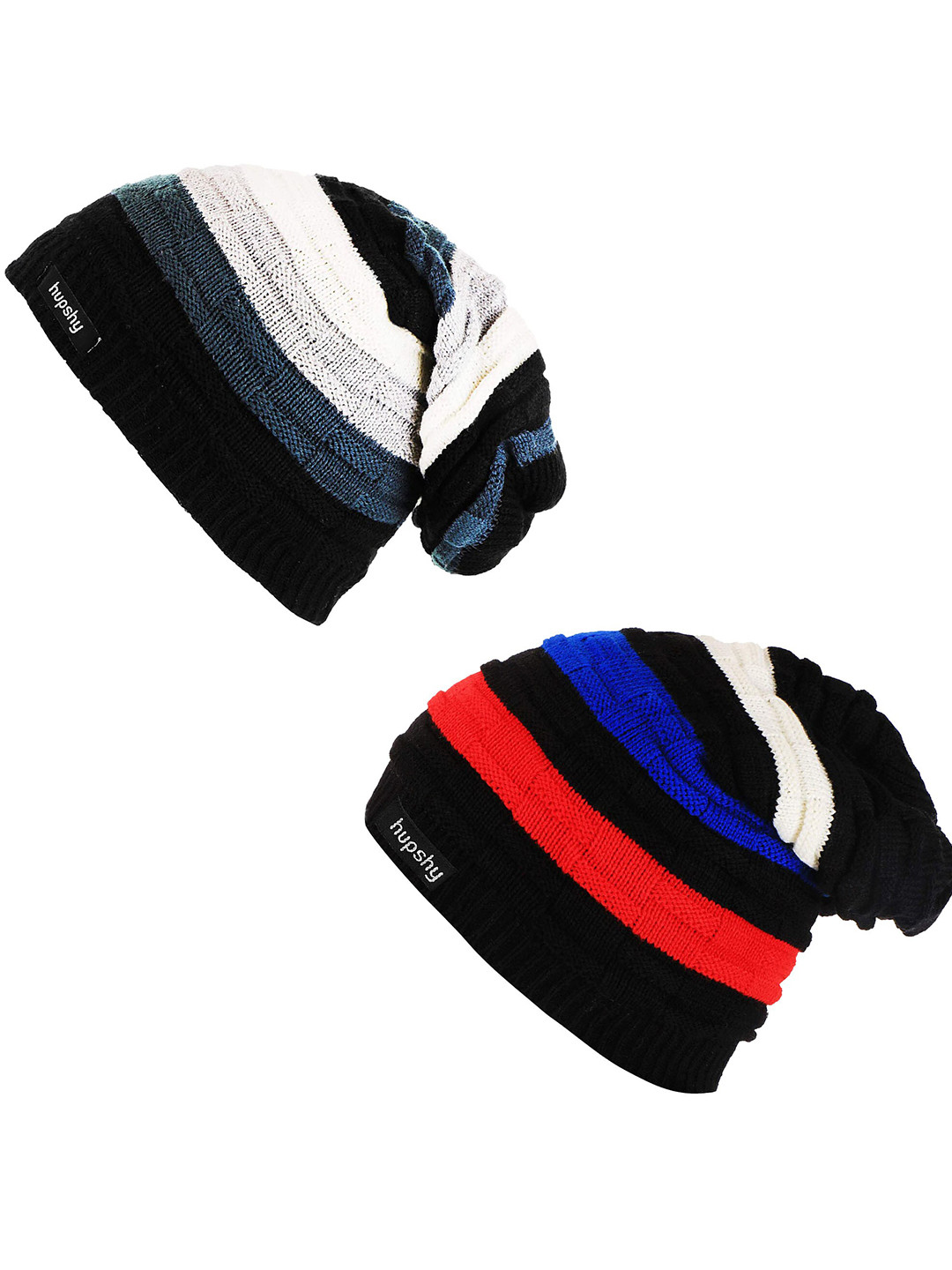 

hupshy Men Set Of 2 Self Design Acrylic Beanie, Black