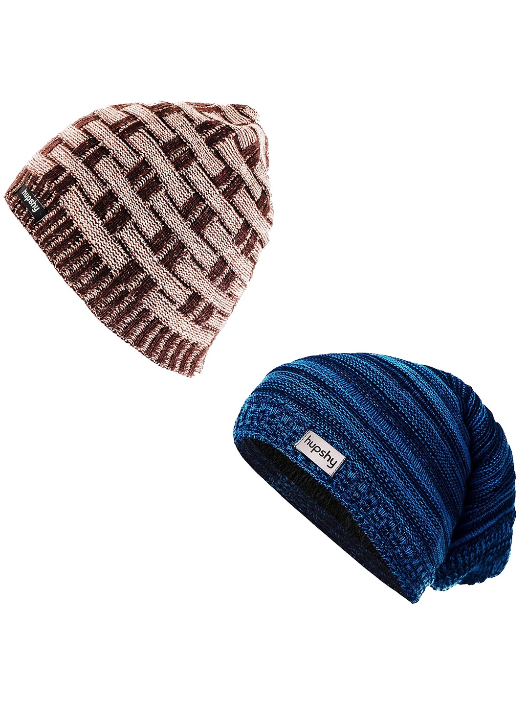 

hupshy Men Set Of 2 Self Design Acrylic Beanie, Blue