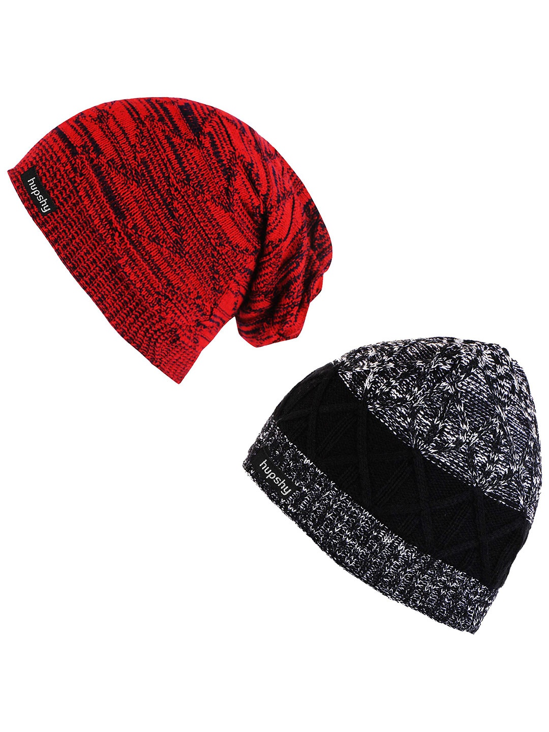 

hupshy Men Set Of 2 Self Design Acrylic Beanie, Black