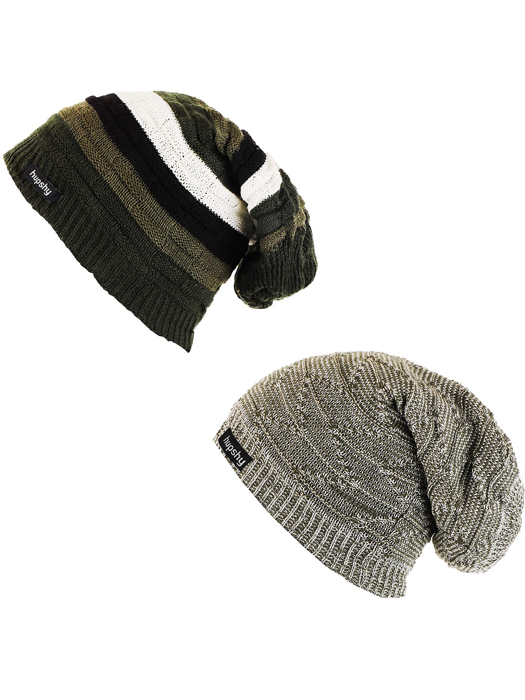 

hupshy Men Set Of 2 Self Design Acrylic Beanie, Green
