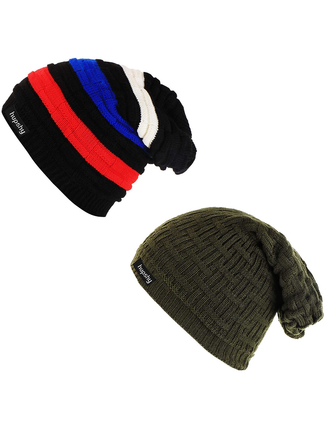 

hupshy Men Set Of 2 Self Design Acrylic Beanie, Green