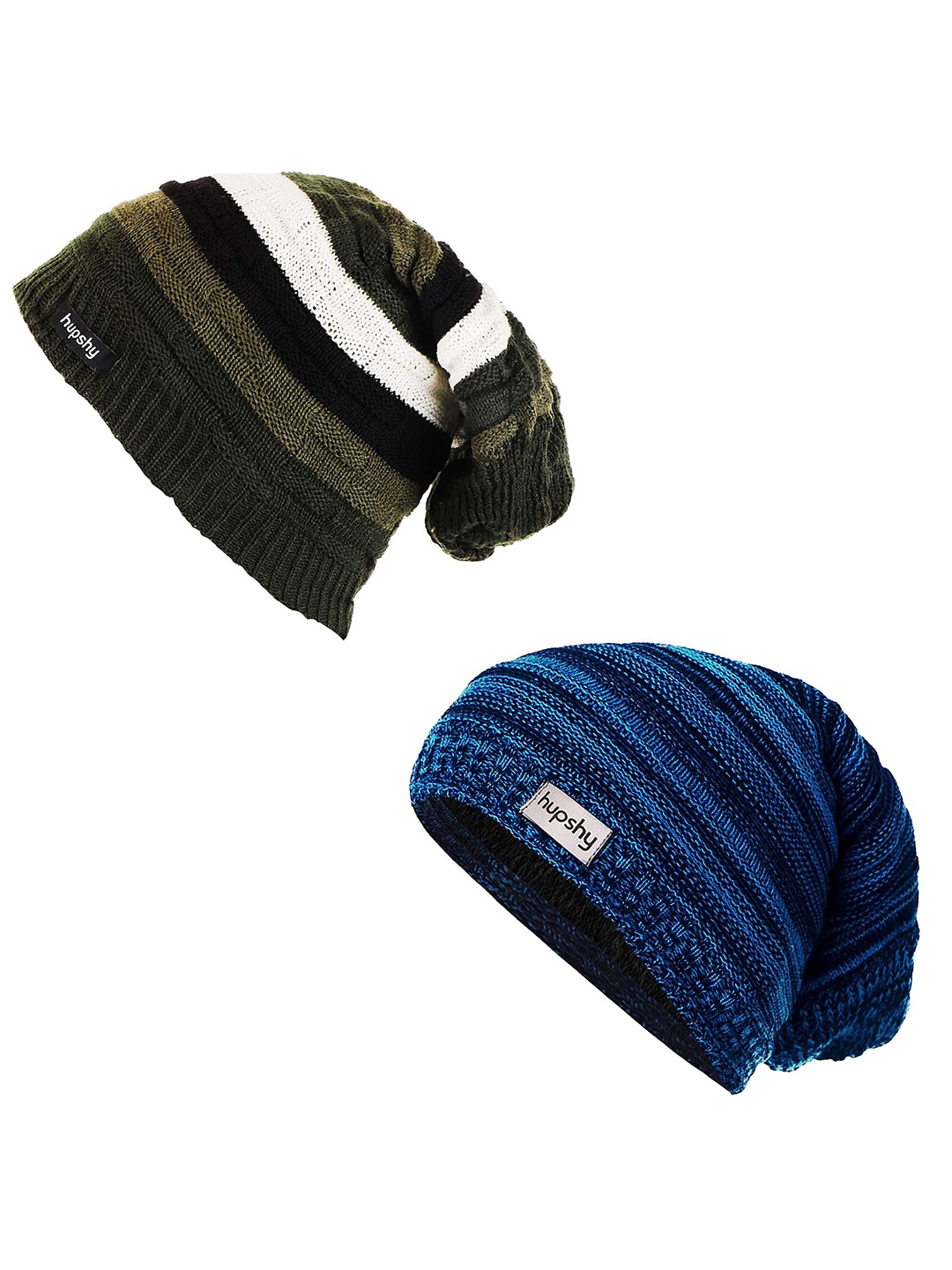 

hupshy Men Set Of 2 Self Design Acrylic Beanie, Blue