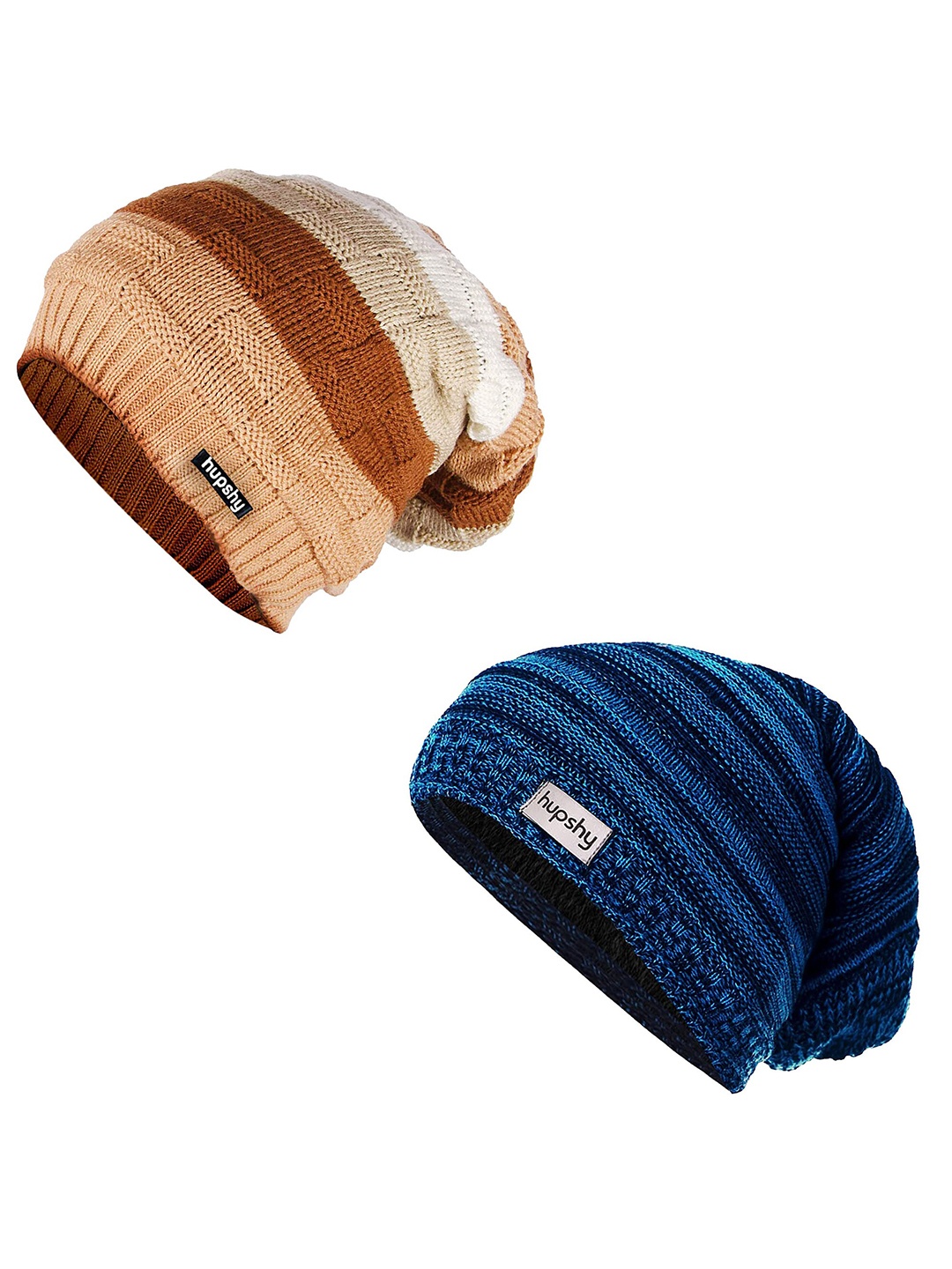 

hupshy Men Set Of 2 Self Design Acrylic Beanie, Blue