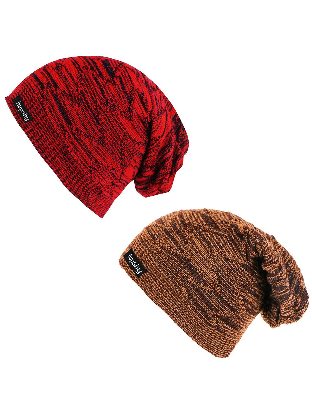 

hupshy Men Set Of 2 Self Design Acrylic Beanie, Red