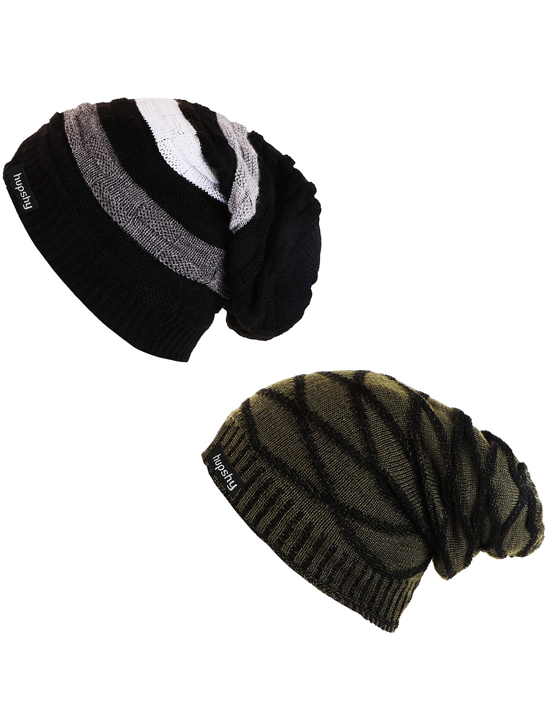

hupshy Men Set Of 2 Self Design Acrylic Beanie, Green