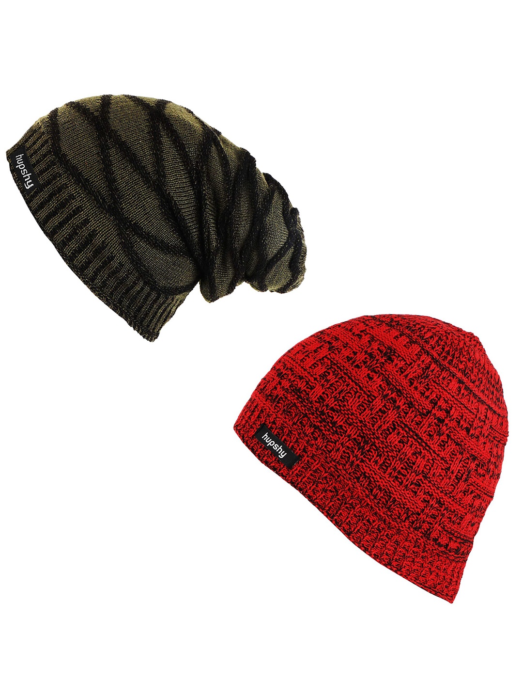 

hupshy Men Set Of 2 Self Design Acrylic Beanie, Green