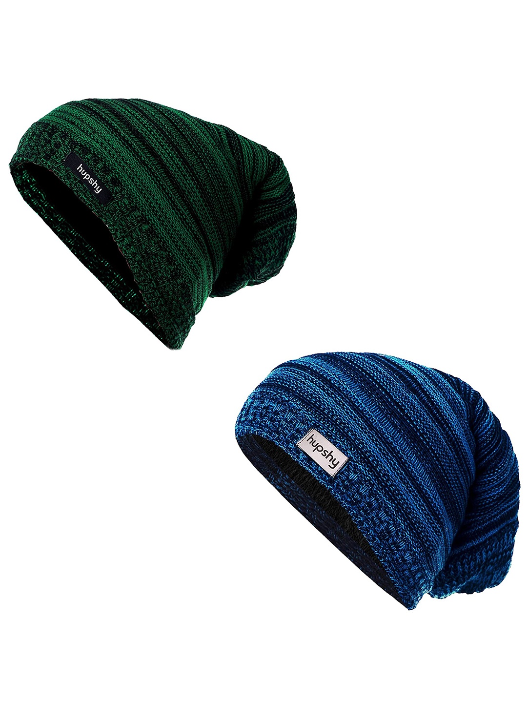 

hupshy Men Set Of 2 Self Design Acrylic Beanie, Green