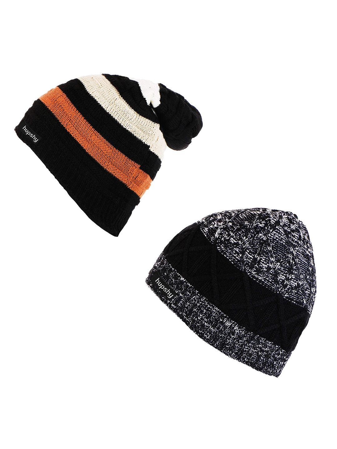 

hupshy Men Set Of 2 Self Design Acrylic Beanie, Black