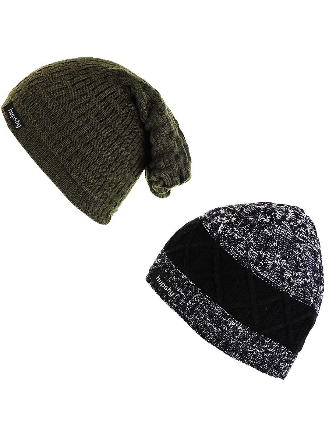 

hupshy Men Set Of 2 Self Design Acrylic Beanie, Black