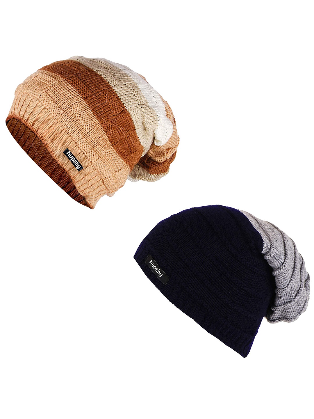 

hupshy Men Pack Of 2 Self Design Acrylic Beanie, Brown