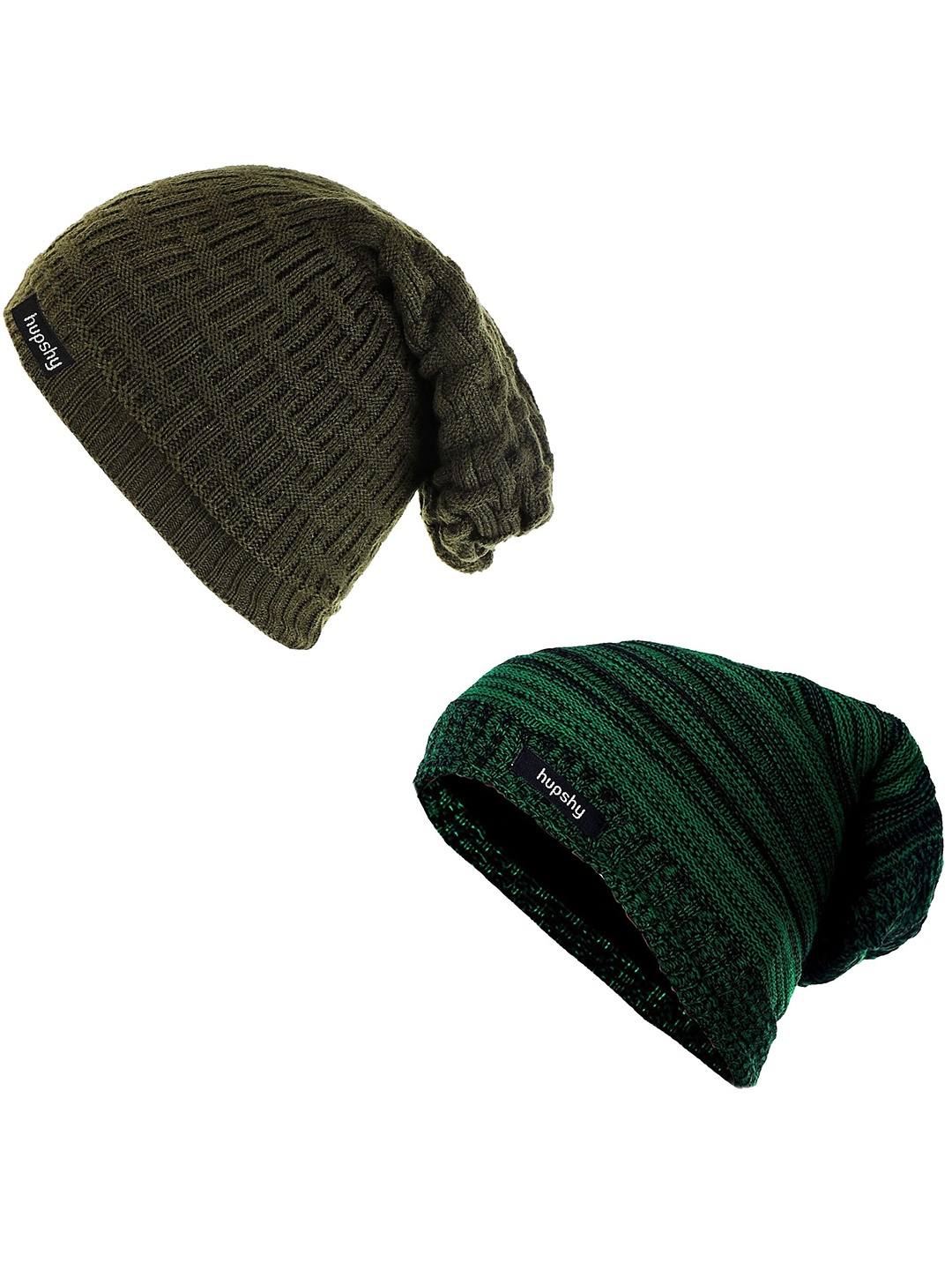 

hupshy Men Pack Of 2 Self Design Acrylic Beanie, Green