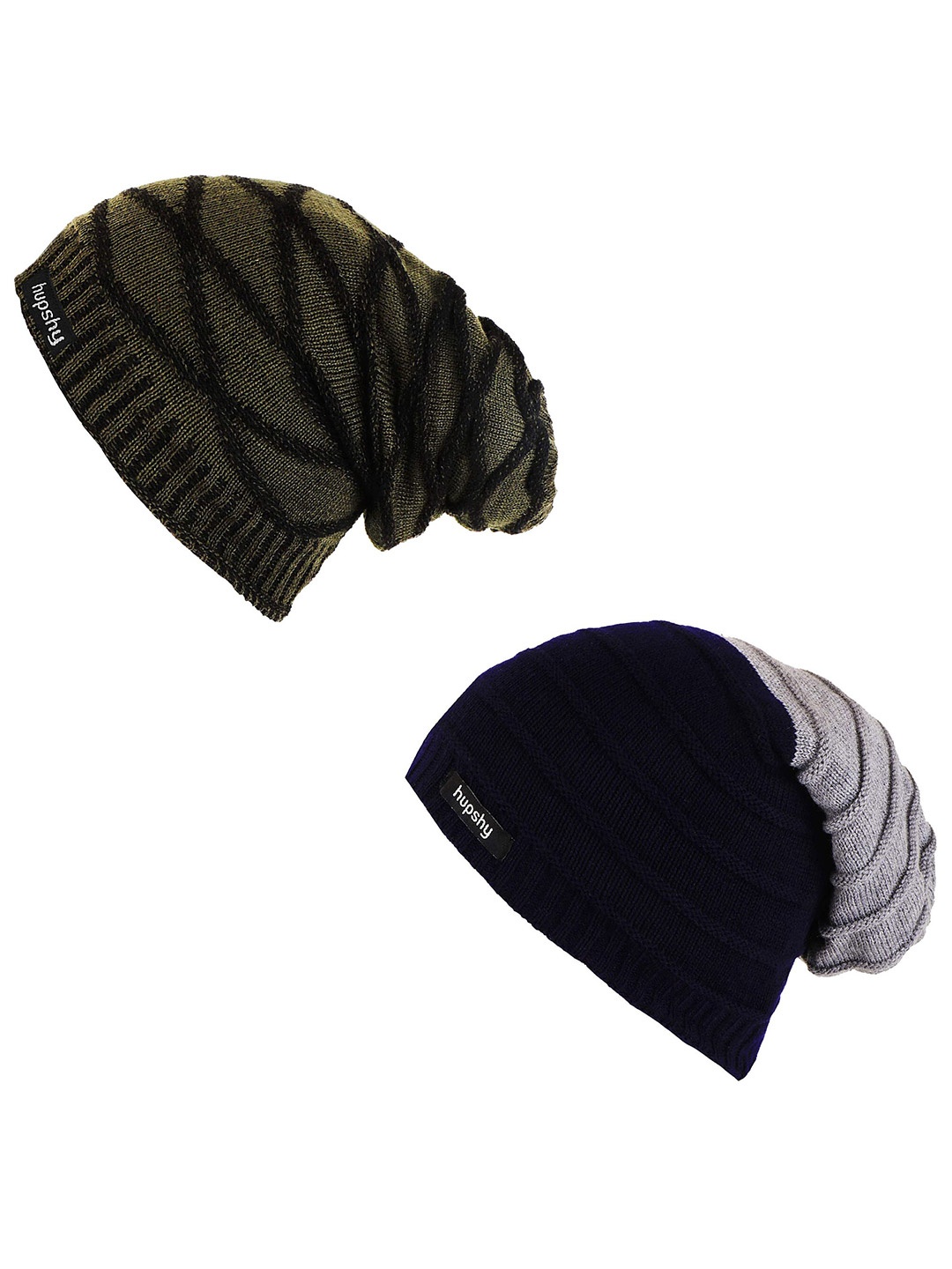 

hupshy Men Pack Of 2 Self Design Acrylic Beanie, Navy blue