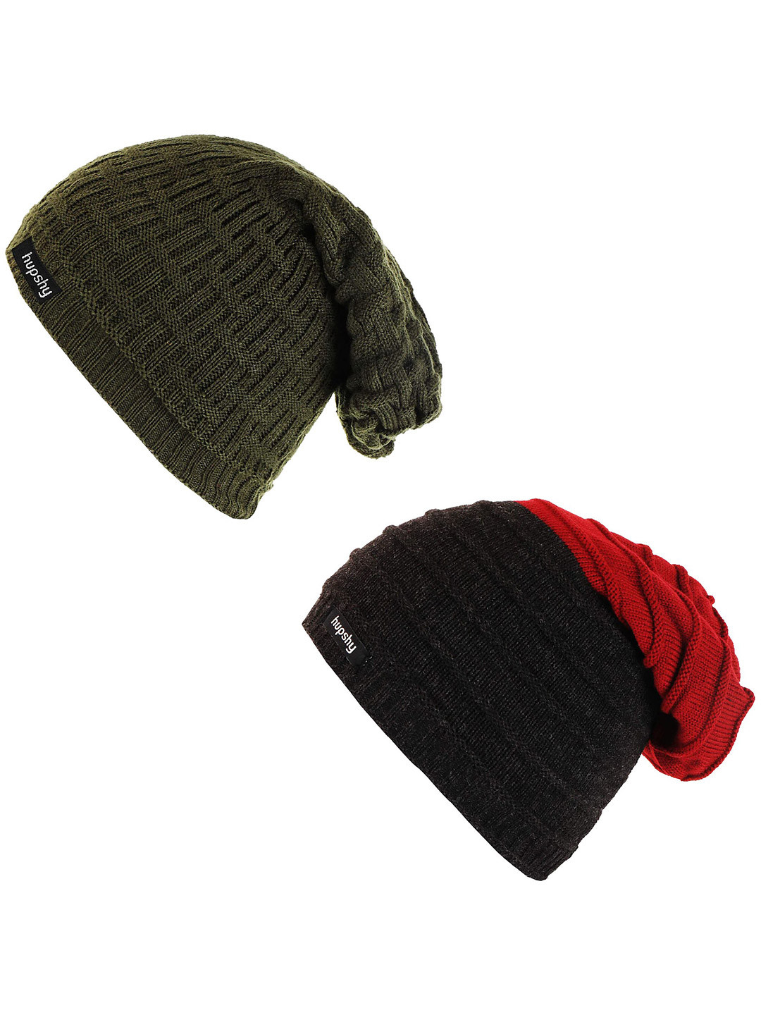 

hupshy Men Pack Of 2 Self Design Acrylic Beanie, Green
