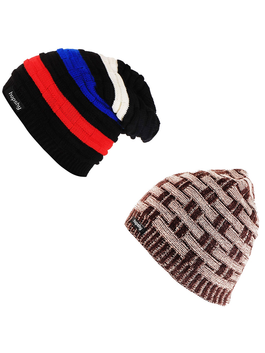 

hupshy Men Pack Of 2 Self Design Acrylic Beanie, Black