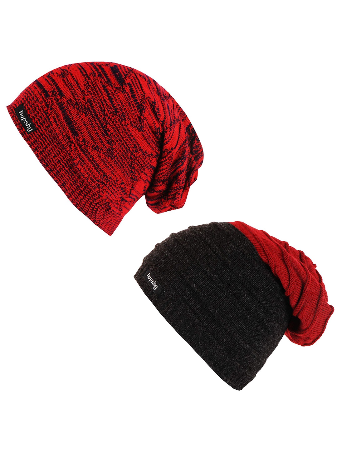 

hupshy Men Pack Of 2 Self Design Acrylic Beanie, Red