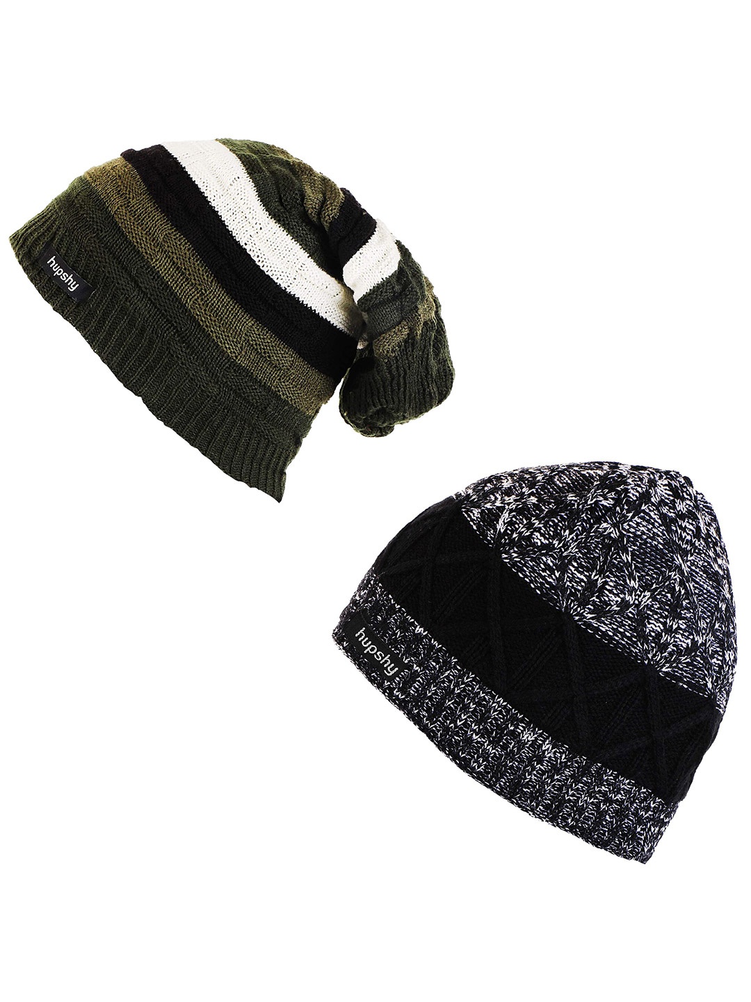 

hupshy Men Pack Of 2 Self Design Acrylic Beanie, Black