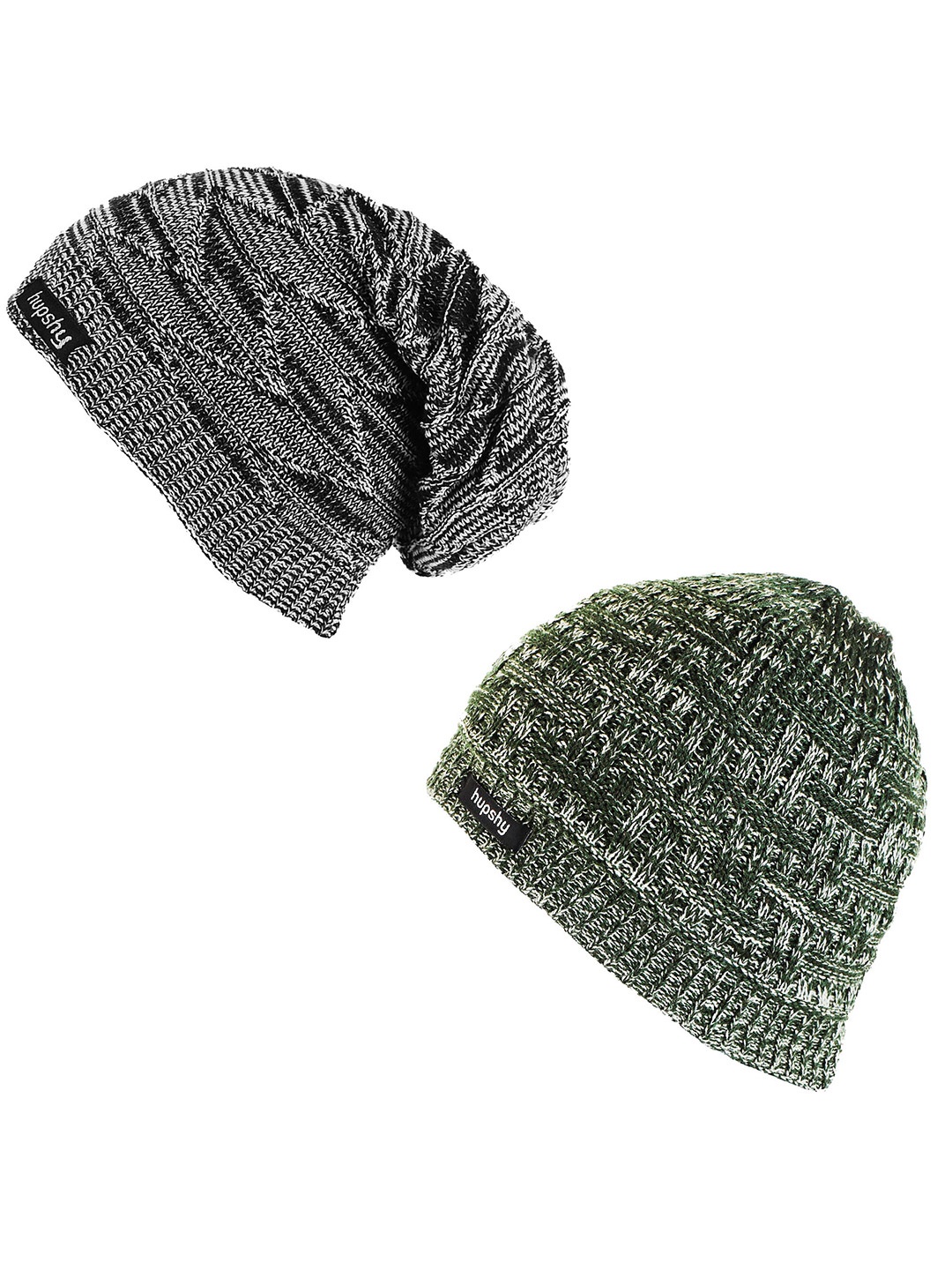 

hupshy Men Pack Of 2 Self Design Acrylic Beanie, Grey